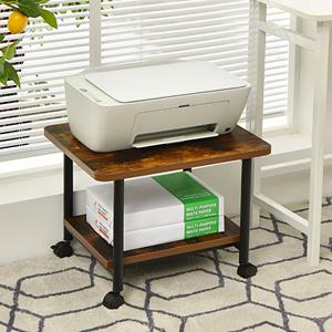 costway Printerplank Onder Bureau met Zwenkwielen 2-Laags Printerplank 49 x 40 x 37 cm Bruin