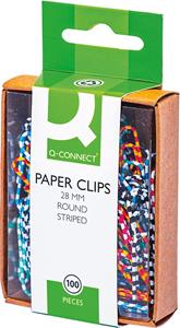 Q-CONNECT papierklemmen, 28 mm, doos van 100 stuks, gestreept in wit en geassorteerde kleuren