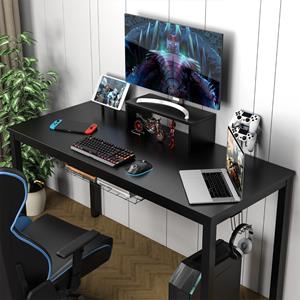 costway 140 cm Gaming Bureau met Monitorplank Tablet Bord Hoofdtelefoon Haak Opslagmand Zwart
