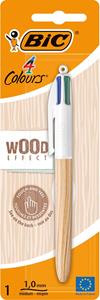 Bic 4 Colours Wood Style balpen, medium, op blister