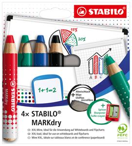 Stabilo Markdry potlood voor whiteboards, etui van 4 stuks in geassorteerde kleuren