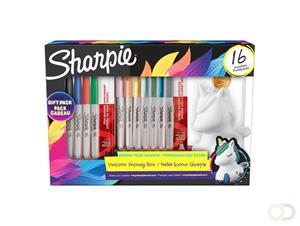 Sharpie permanente marker, eenhoorn giftbox, fijne punt, doos van 16 stuks in geassorteerde kleuren