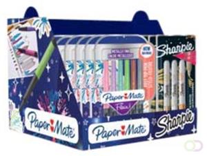 Sharpie en Paper Mate metallic display: 18 x permanent marker, 3 st + 18 x fineliner Flair, 6 st