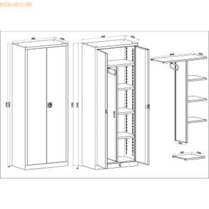 Bisley ECO Flügeltürenschrank ECO mit Garderobeneinsatz HxBxT 195x90x4