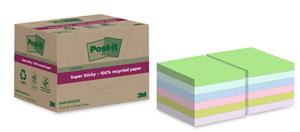 Post-It Super Sticky Notes Gerecyclede zelfklevende memoblaadjes 76 x 76 mm Kleurenassortiment 70 Vellen Pak van 12 blokken