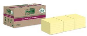 Post-It Super Sticky Notes Gerecyclede zelfklevende memoblaadjes 76 x 76 mm Kanariegeel 70 Vellen Voordeelverpakking 14 + 4 gratis