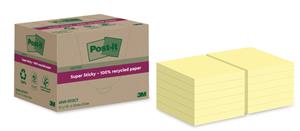 Post-It Super Sticky Notes Gerecyclede zelfklevende memoblaadjes 76 x 76 mm Kanariegeel 70 Vellen Pak van 12 blokken