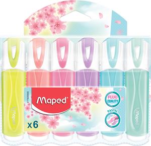 Maped markeerstift Color'Peps, geassorteerde pastelkleuren, 6 stuks in een ophangetui
