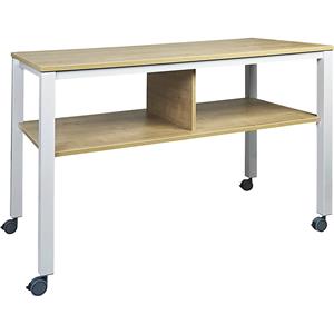 Multifunctionele tafel E2008, mobiel, frame wit, blad beukenhoutdecor