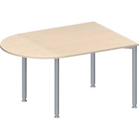 Schäfer Shop Genius Schäfer Shop  Genius Vergadertafel MODENA FLEX, in hoogte verstelbaar, halfovale vorm, 4-poot ronde buis, B 1400 x D 1000 mm, esdoornpatroon