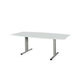 Schäfer Shop Select Schäfer Shop  Select Vergadertafel Planova, bootvorm, 2000 x 1000/800 mm, lichtgrijs, accentlijst blank aluminium