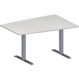 Schäfer Shop Genius Vergadertafel MODENA FLEX, in hoogte verstelbaar, tonvormig, T-poot rechthoekige buis, B 1400 x D 1000 mm, lichtgrijs