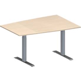 Schäfer Shop Genius Vergadertafel MODENA FLEX, in hoogte verstelbaar, tonvormig, T-poot rechthoekige buis, B 1400 x D 1000 mm, esdoornpatroon