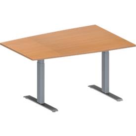 Schäfer Shop Genius Vergadertafel MODENA FLEX, in hoogte verstelbaar, tonvormig, T-poot rechthoekige buis, B 1400 x D 1000 mm, beukenpatroon