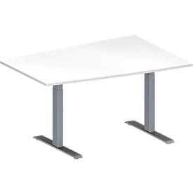 Schäfer Shop Genius Vergadertafel MODENA FLEX, in hoogte verstelbaar, tonvormig, T-poot rechthoekige buis, B 1400 x D 1000 mm, wit