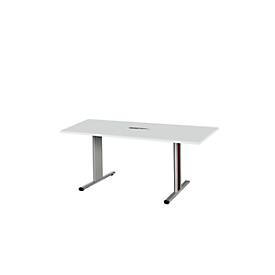 Schäfer Shop Select Vergadertafel Planova, rechthoekig incl. netbox, 1600 x 800 mm, lichtgrijs, accentlijst bordeauxpaars