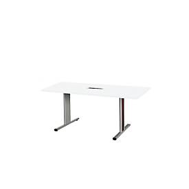 Schäfer Shop Select Vergadertafel Planova, rechthoekig incl. netbox, 1600 x 800 mm, wit, accentlijst bordeauxpaars