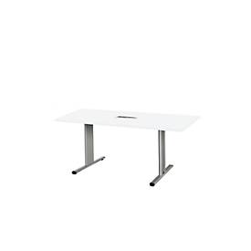 Schäfer Shop Select Vergadertafel Planova, rechthoekig incl. netbox, 1600 x 800 mm, wit, accentlijst blank aluminium