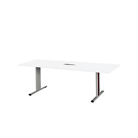 Schäfer Shop Select Vergadertafel Planova, rechthoekig incl. netbox, 2000 x 800 mm, wit, accentlijst bordeauxpaars