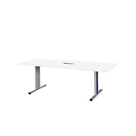 Schäfer Shop Select Vergadertafel Planova, rechthoekig incl. netbox, 2000 x 800 mm, wit, accentlijst gentiaanblauw