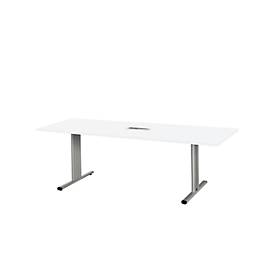 Schäfer Shop Select Vergadertafel Planova, rechthoekig incl. netbox, 2000 x 800 mm, wit, accentlijst blank aluminium