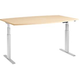 Schäfer Shop Select Schäfer Shop  Select Vergadertafel ERGO-T, T-poot, bootvorm, tweetraps elektr. in hoogte verstelbaar, B 2000 x H 645-1305 mm, esdoorn