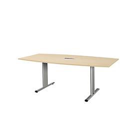 Schäfer Shop Select Vergadertafel Planova, bootvorm incl. netbox, 2000 x 1000/800 mm, esdoornpatroon, accentlijst blank aluminium