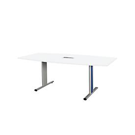 Schäfer Shop Select Vergadertafel Planova, bootvorm incl. netbox, 2000 x 1000/800 mm, wit, accentlijst gentiaanblauw