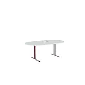 Schäfer Shop Select Vergadertafel Planova, ovaal incl. netbox, 2000 x 1000 mm, lichtgrijs, accentlijst bordeauxpaars