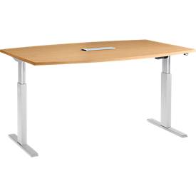 Schäfer Shop Select Schäfer Shop  Select Vergadertafel ERGO-T, T-poot, bootvorm, netbox, eentraps elektr. in hoogte verstelbaar, B 2000 x H 718-1188 mm, beuken