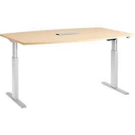 Schäfer Shop Select Schäfer Shop  Select Vergadertafel ERGO-T, T-poot, bootvorm, netbox, eentraps elektr. in hoogte verstelbaar, B 2000 x H 718-1188 mm, esdoorn