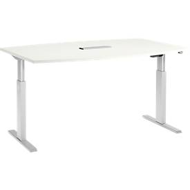 Schäfer Shop Select Schäfer Shop  Select Vergadertafel ERGO-T, T-poot, bootvorm, netbox, eentraps elektr. in hoogte verstelbaar, B 2000 x H 718-1188 mm, wit