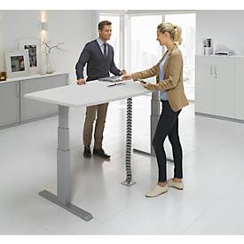 Schäfer Shop Select Schäfer Shop  Select Vergadertafel ERGO-T, T-poot, bootvorm, netbox, tweetraps elektr. in hoogte verstelbaar, B 2000 x H 645-1305 mm, lichtgrijs