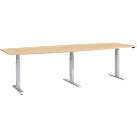 Schäfer Shop Select Schäfer Shop  Select Conferentietafel, elektrisch in hoogte verstelbaar, ton, T-basis, B 2800 x D 800/1000 x H 640-1300 mm, ahorn/wit aluminium