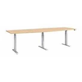 Schäfer Shop Select vergadertafel ERGO-T 2.0 Big, tot 8 personen, elektrisch in hoogte verstelbaar, ton, T-voet, B 2800 mm, ahorn/wit aluminium
