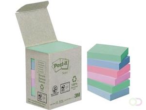 Post-it recycled notes , 100 vel, ft 38 x 51 mm, pak van 6 blokken, geassorteerde kleuren