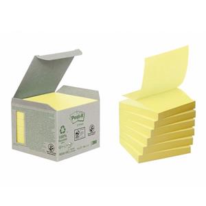 Post-it recycled notes Post-it Recycled Z-notes, 100 vel, ft 76 x 76 mm, geel, pak van 6 blokken