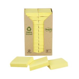 Post-it recycled notes , 100 vel, ft 38 x 51 mm, geel, pak van 24 blokken