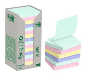 Post-it recycled notes Post-it recycled Z-notes, 100 vel, ft 76 x 76 mm, assorti, pak van 16 blokken