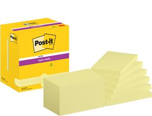 Post-It Super Sticky Notes, 90 vel, ft 76 x 127 mm, geel, pak van 12 blokken