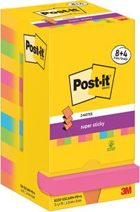 Post-It Super Sticky Z-Notes Carnival, 90 vel, ft 76 x 76 mm, 8 + 4 GRATIS