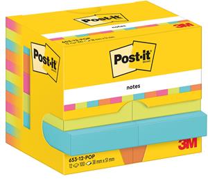 Post-It Zelfklevende memoblaadjes 653-12-POP 76 x 76 mm 100 Vellen per blok Blauw, groen, oranje, roze Pak van 12