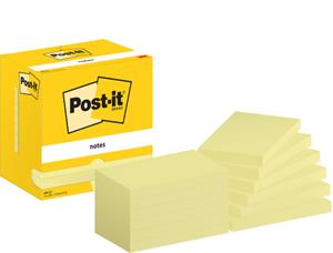 Post-It Zelfklevende memoblaadjes 655-CY 76 x 127 mm 100 Vellen per blok Geel Pak van 12