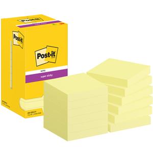 Post-It Super Sticky Notes 654-12SS-CY 76 x 76 mm 90 Vellen per blok Geel Vierkant Effen Pak van 12