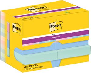 Post-It Super Sticky Notes 622-12SS-SOUL 47,6 x 47,6 mm 90 Vellen per blok Blauw, groen, paars , roze Vierkant Pak van 12