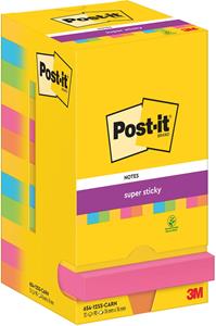 Post-It Super Sticky Notes 622-12SS-SOUL 76 x 76 mm 90 Vellen per blok Blauw, geel, groen, oranje, roze Vierkant Effen Pak van 12