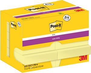 Post-It Super Sticky Notes 622-SSCY 47,6 x 47,6 mm 90 Vellen per blok Geel Vierkant Effen Pak van 12 (8+4 gratis)