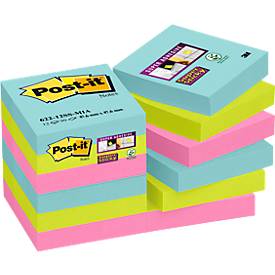 Post-It Super Sticky Notes 622-12SS-COS 47.6 x47.6 mm 90 Vellen per blok Groen, roze, turkoois Vierkant Effen Pak van 12