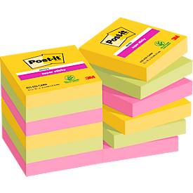 Post-It Super Sticky Notes 622-12SS-CARN 47,6 x 47,6 mm 90 Vellen per blok Geel, groen, roze Vierkant Effen Pak van 12