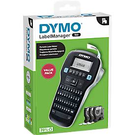 Complete set etikettenprinter DYMO LabelManager™ 160, met snelformaattoetsen + 3 x D1 schrijftape, L 7 m x B 12 mm zwart op wit